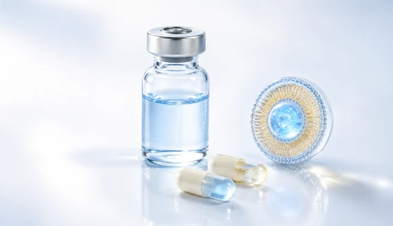 Frasco-ampola, cápsulas e vesícula lipossomal em corte
